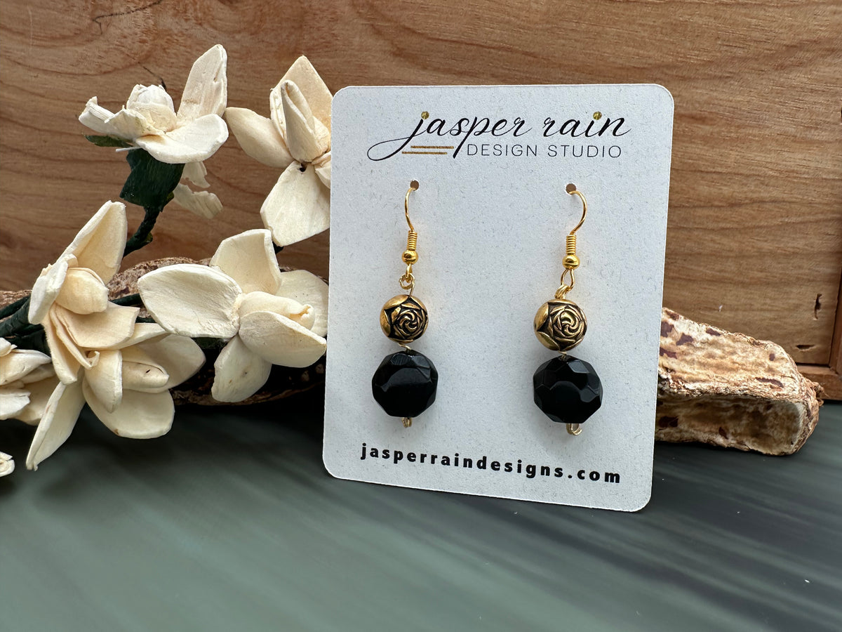 Gold Roses and Rainbow Obsidian earring