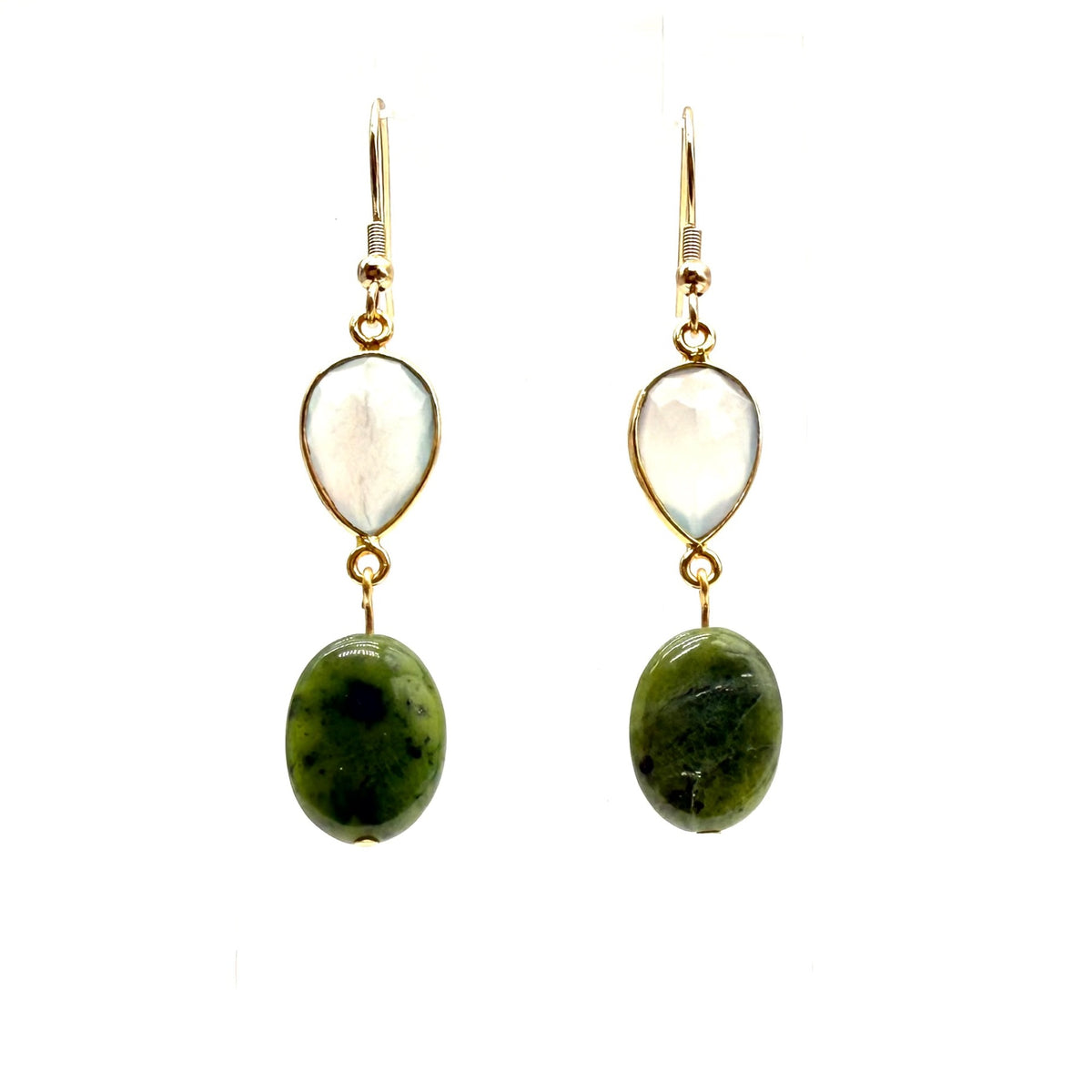 Jade and Natural Chalcedony Marquise Earrings