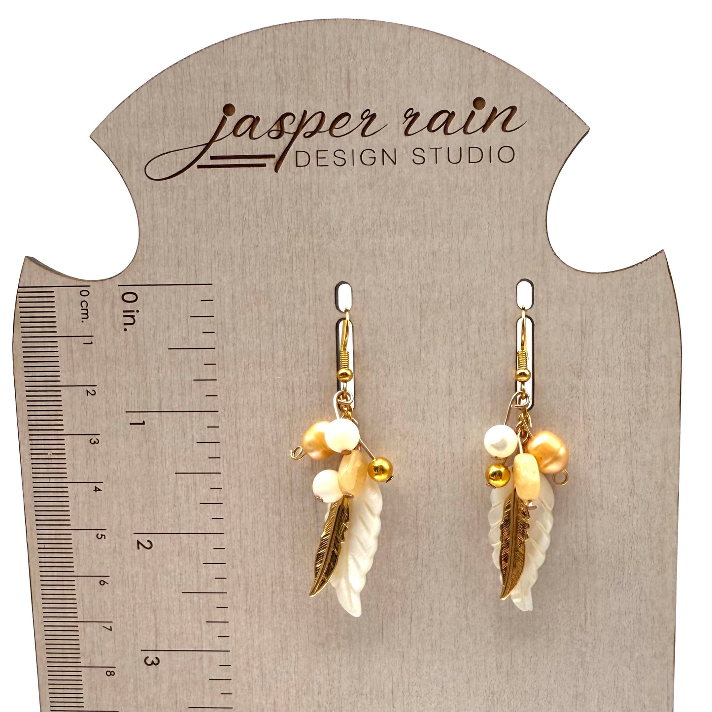 Mother of Pearl feathers and pearl earrings