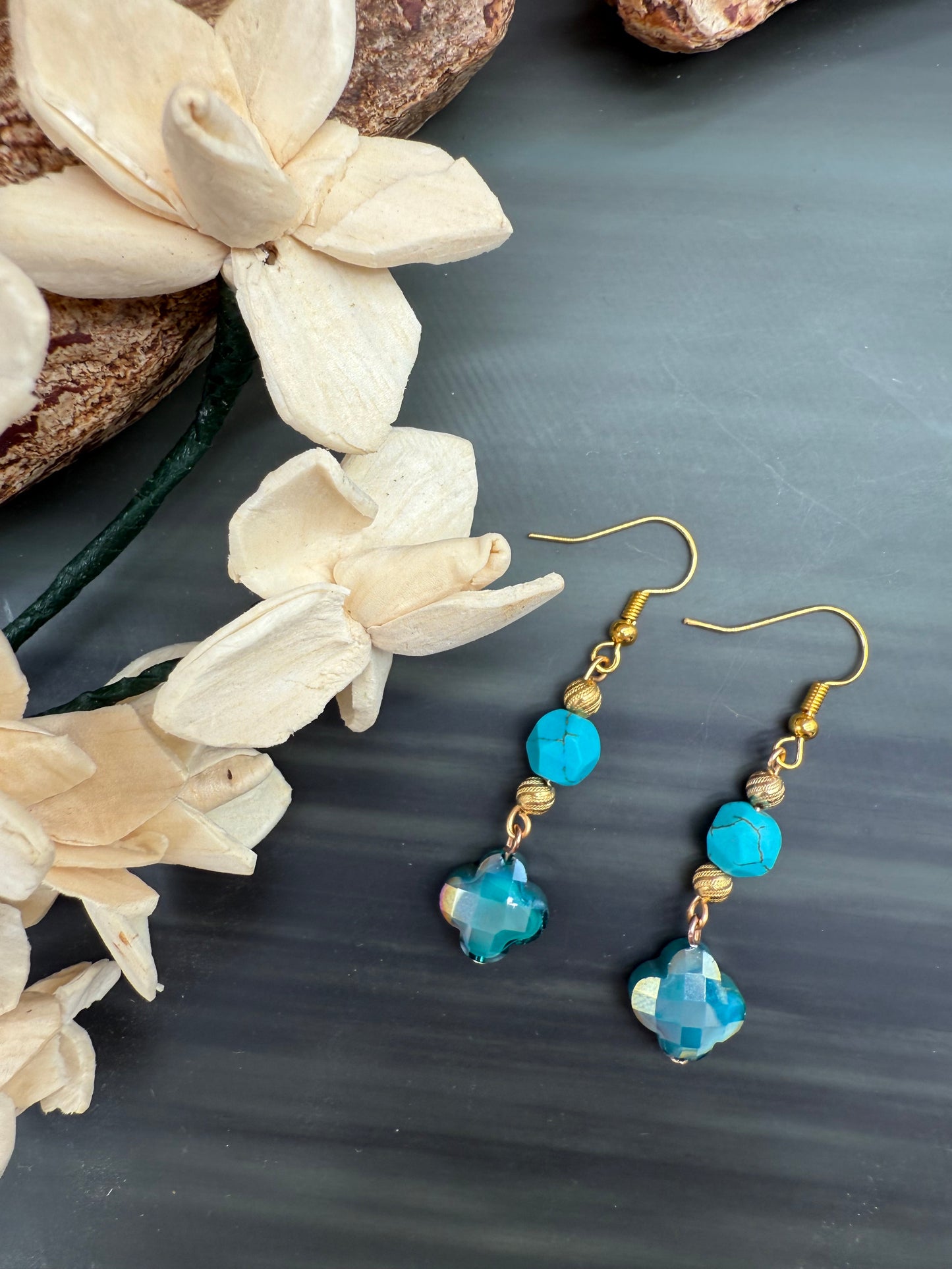 Turquoise Howlite and glass earrings