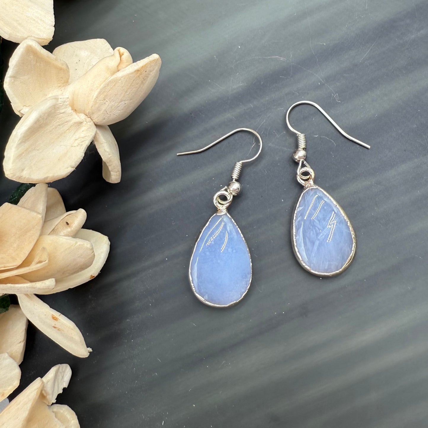 Blue  Chalcedony stone earrings in silver