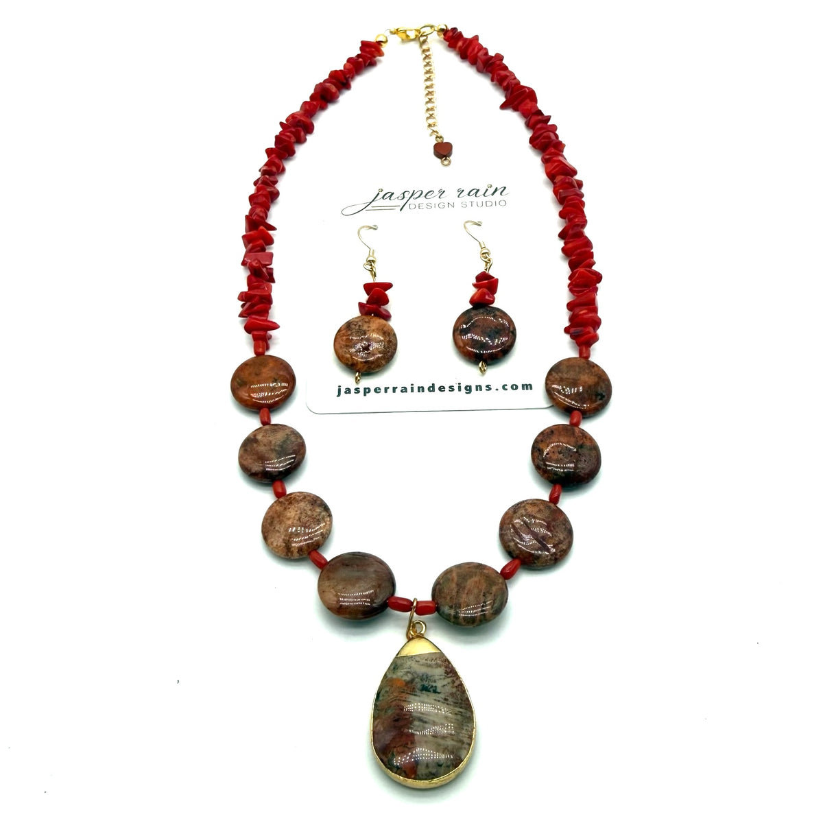 Coral and Red Jasper One-Of-A-Kind Necklace