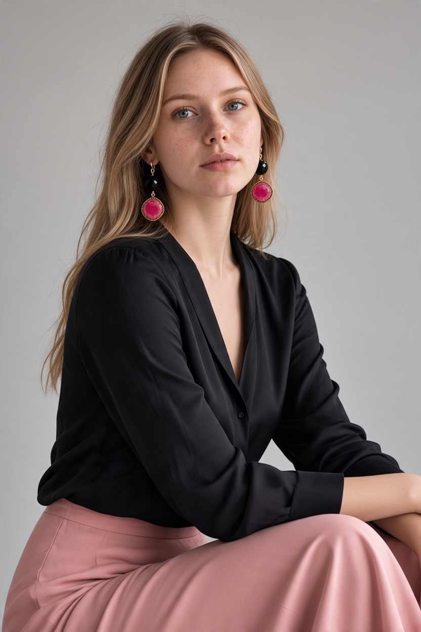 Pink Aventurine pillow Spinel Pave halo pendant and Rainbow Obsidian Earrings