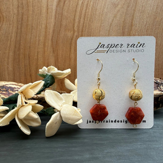 Red Jasper and Gold Dangle Earrings