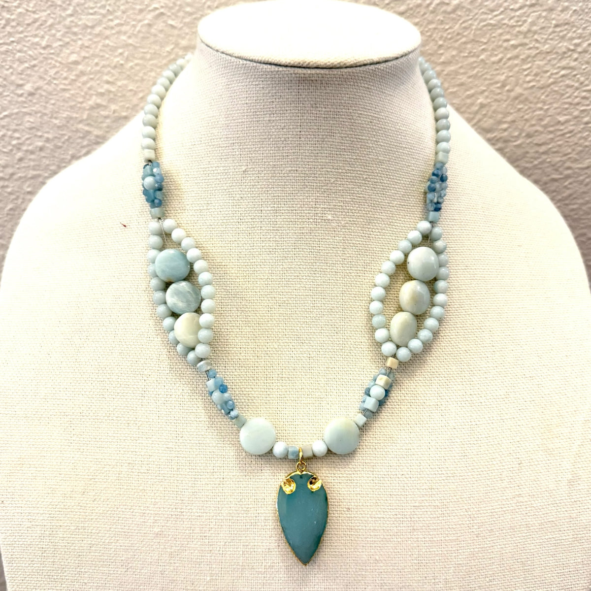 Amanzonite and Chalcedony Arrowhead Pendant Necklace one-of-a-kind