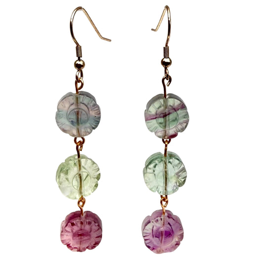 Natural Fluorite Flower Dangle Earrings
