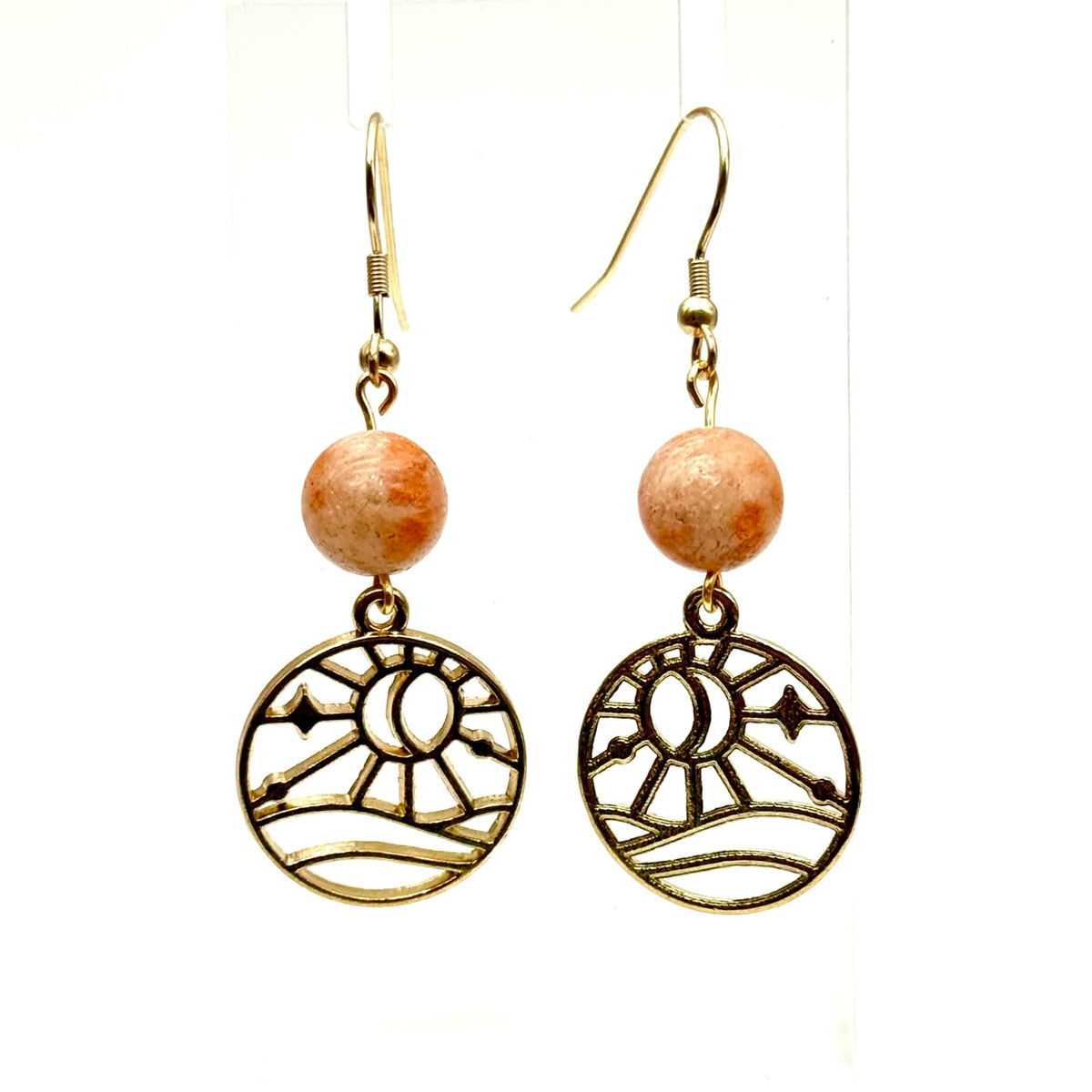 Sunstone and Gold Sun Dangle Earrings