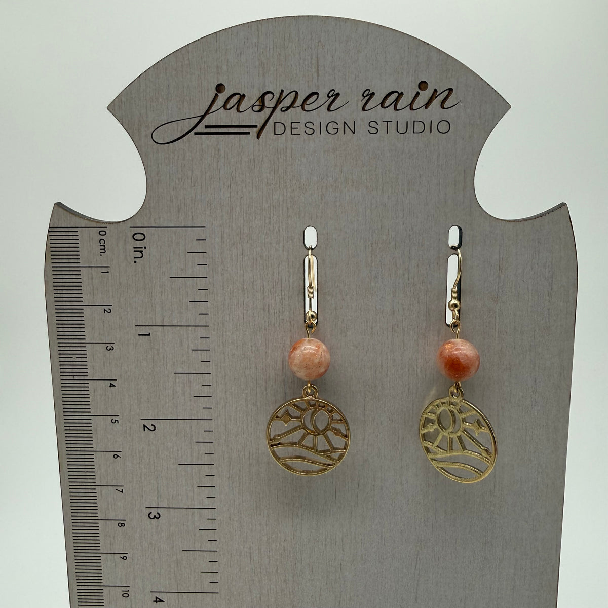Sunstone and Gold Sun Dangle Earrings