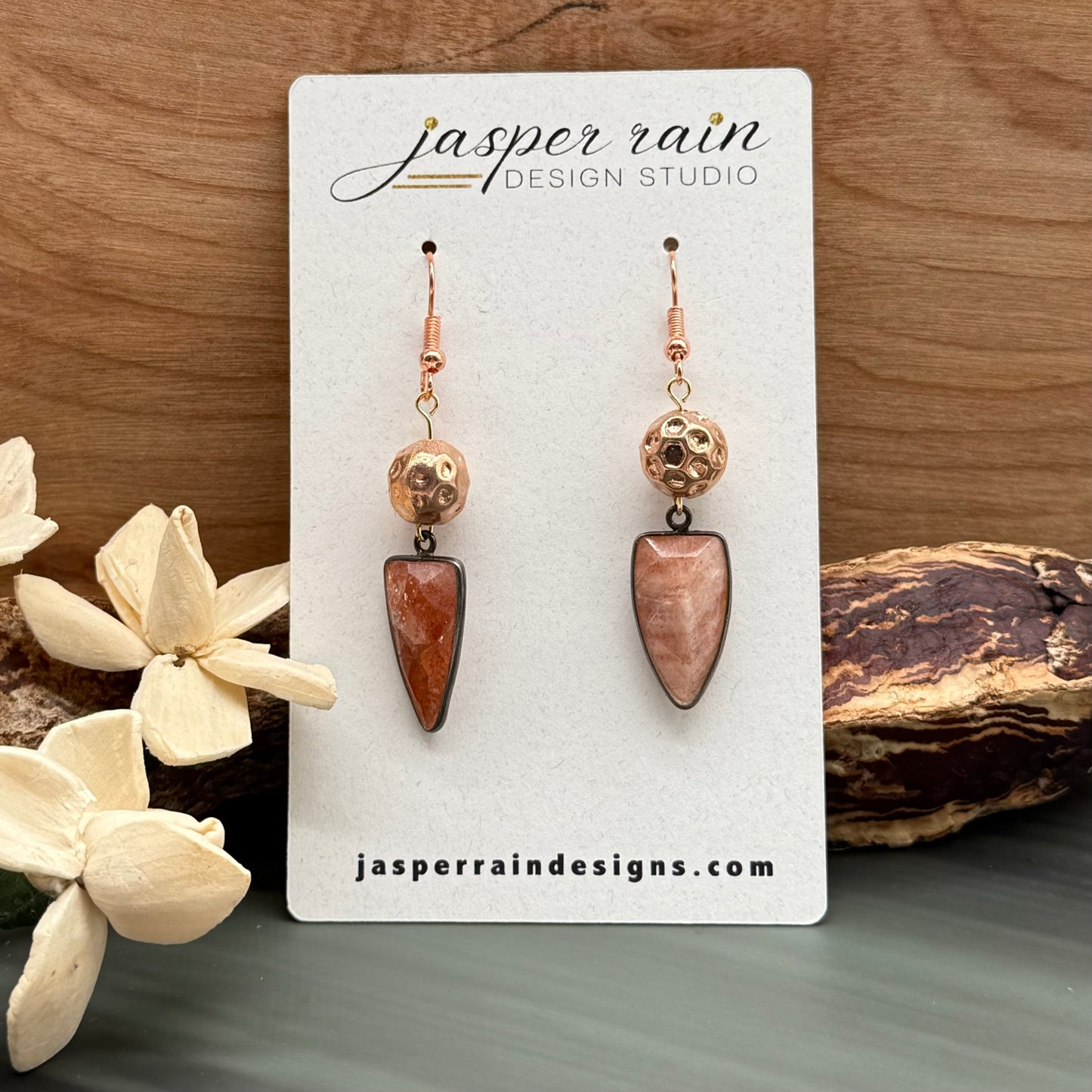 Sunstone and Rose Gold earrings