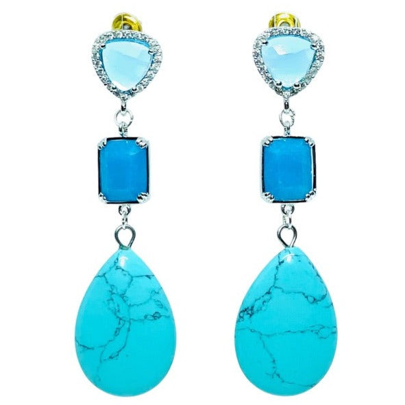 Turquoise Howlite teardrops with chalcedony, topaz and cubic zircon stud earrings