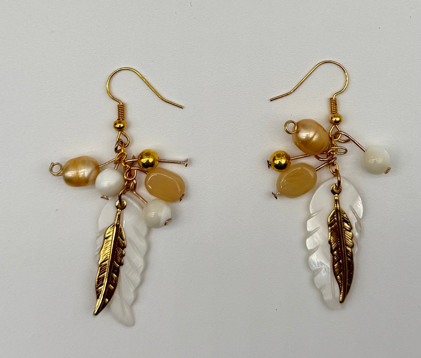 Mother of Pearl feathers and pearl earrings