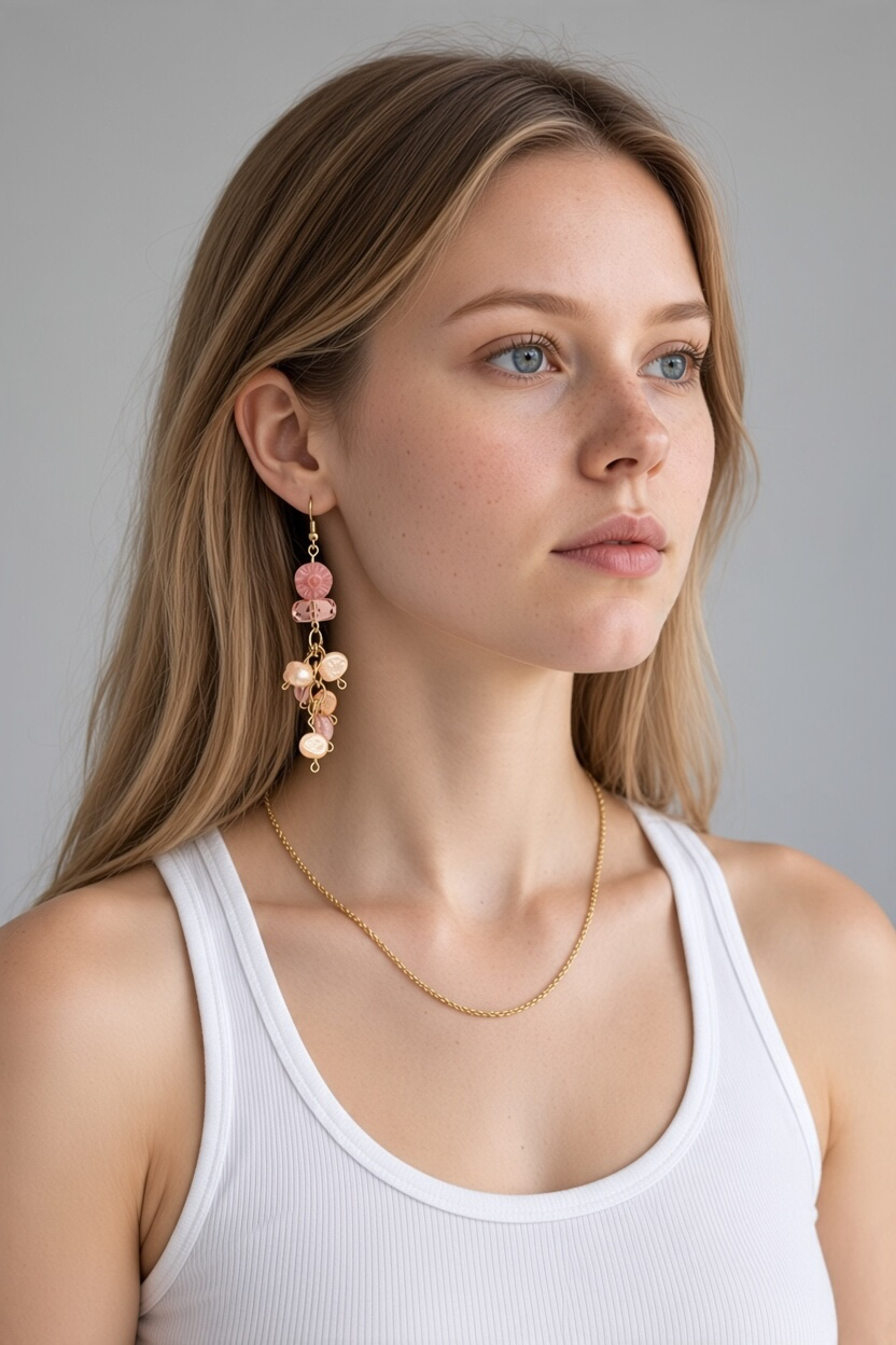 Strawberry Quartz and Peach Pearl Dangle earrings