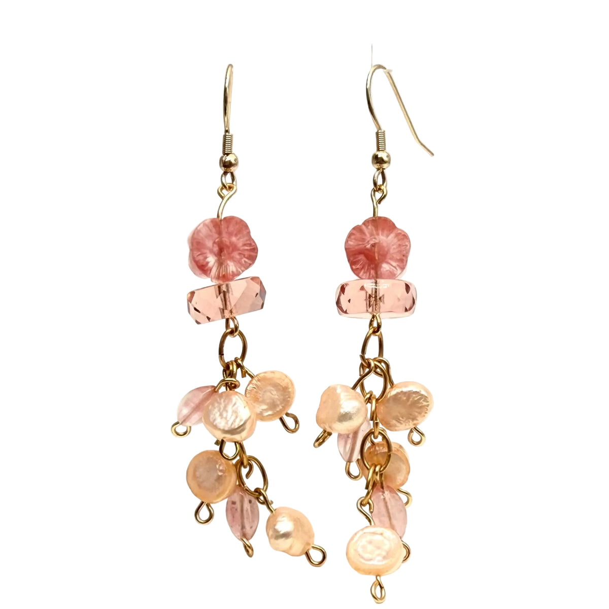 Strawberry Quartz and Peach Pearl Dangle earrings