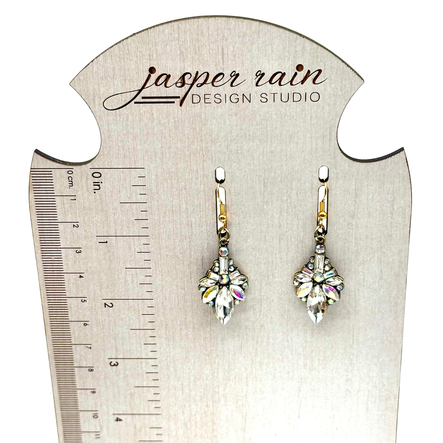 Fancy shimmering crystal earrings with gold plated earring wires