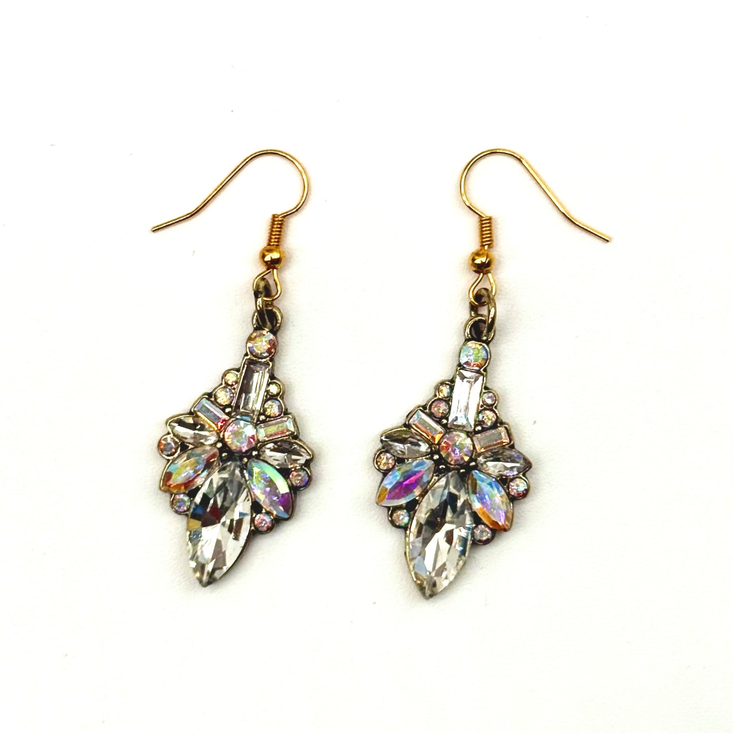 Fancy shimmering crystal earrings with gold plated earring wires