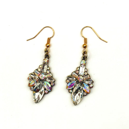 Fancy shimmering crystal earrings with gold plated earring wires