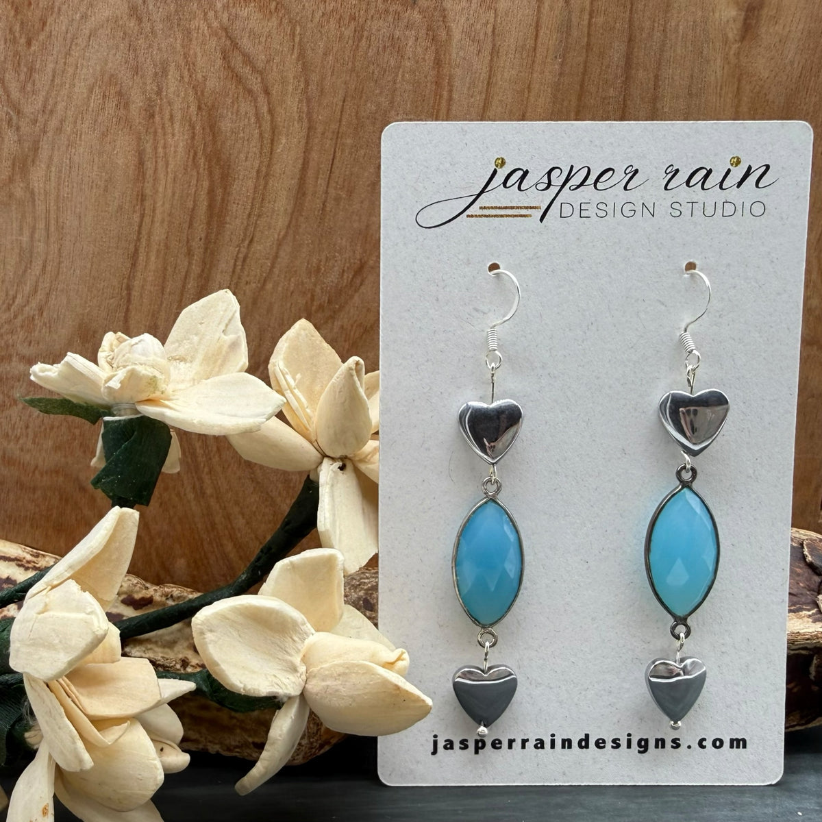 Blue Chardonnay Heart Dangle Earrings