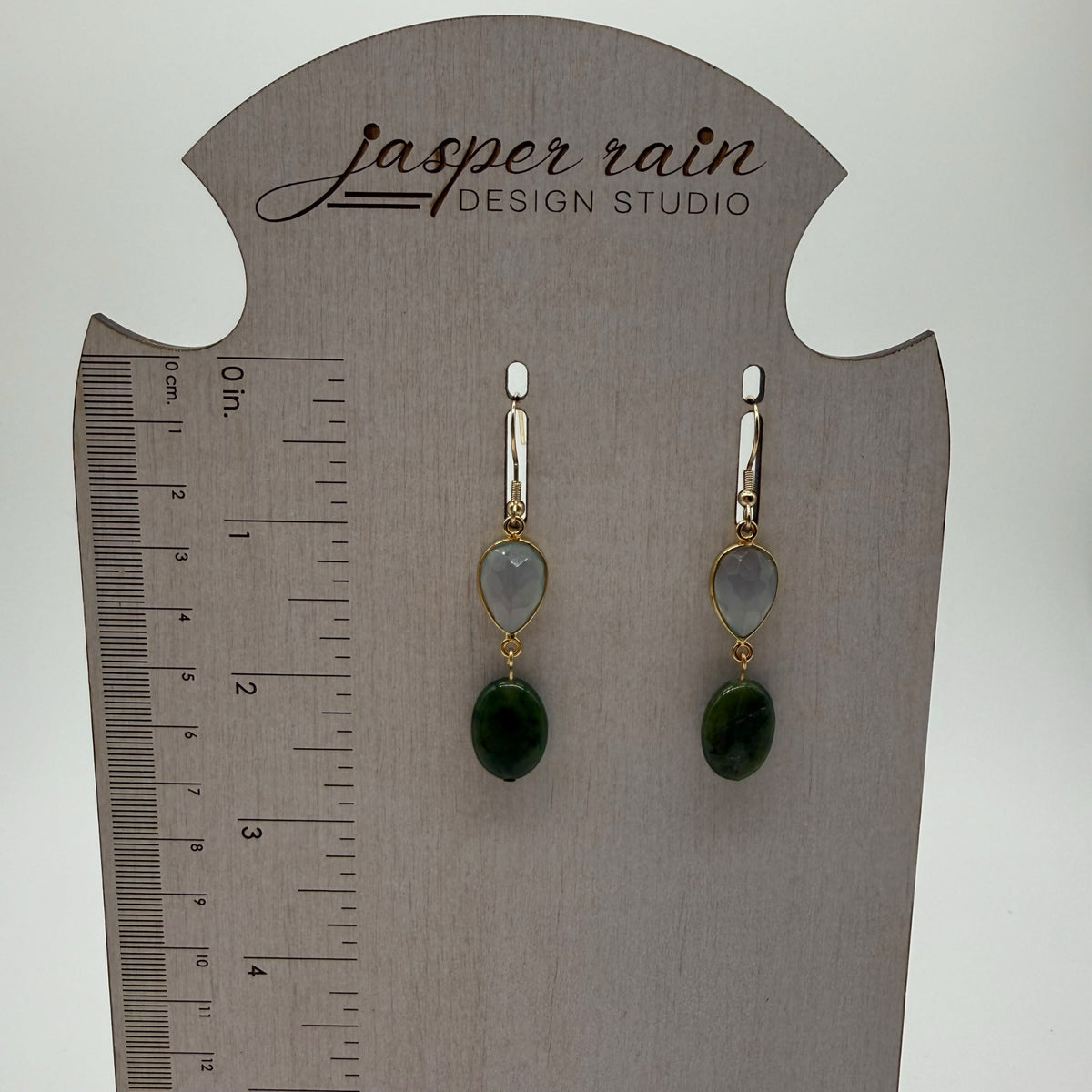 Jade and Natural Chalcedony Marquise Earrings