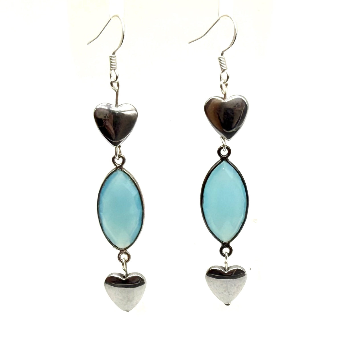 Blue Chardonnay Heart Dangle Earrings