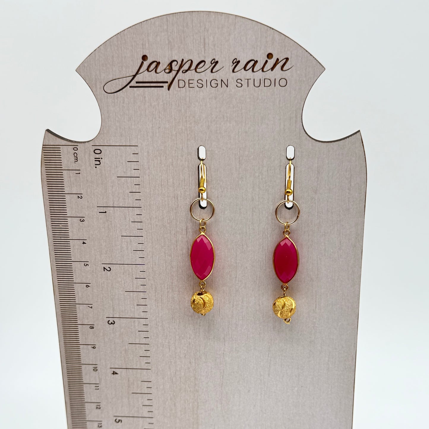 Hot Pink Chalcedony , 14K Gold bead Dangle earrings
