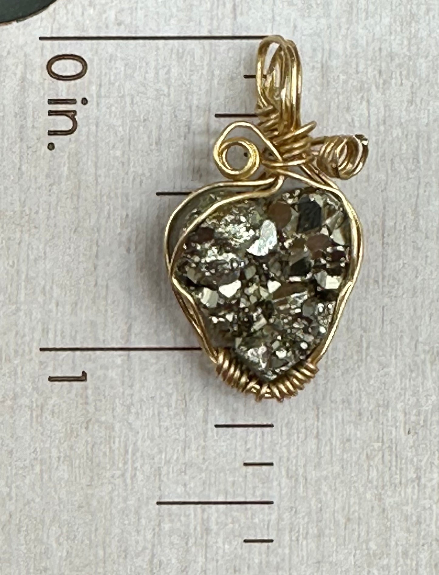 Druzy gold stone wire wrapped heart pendant