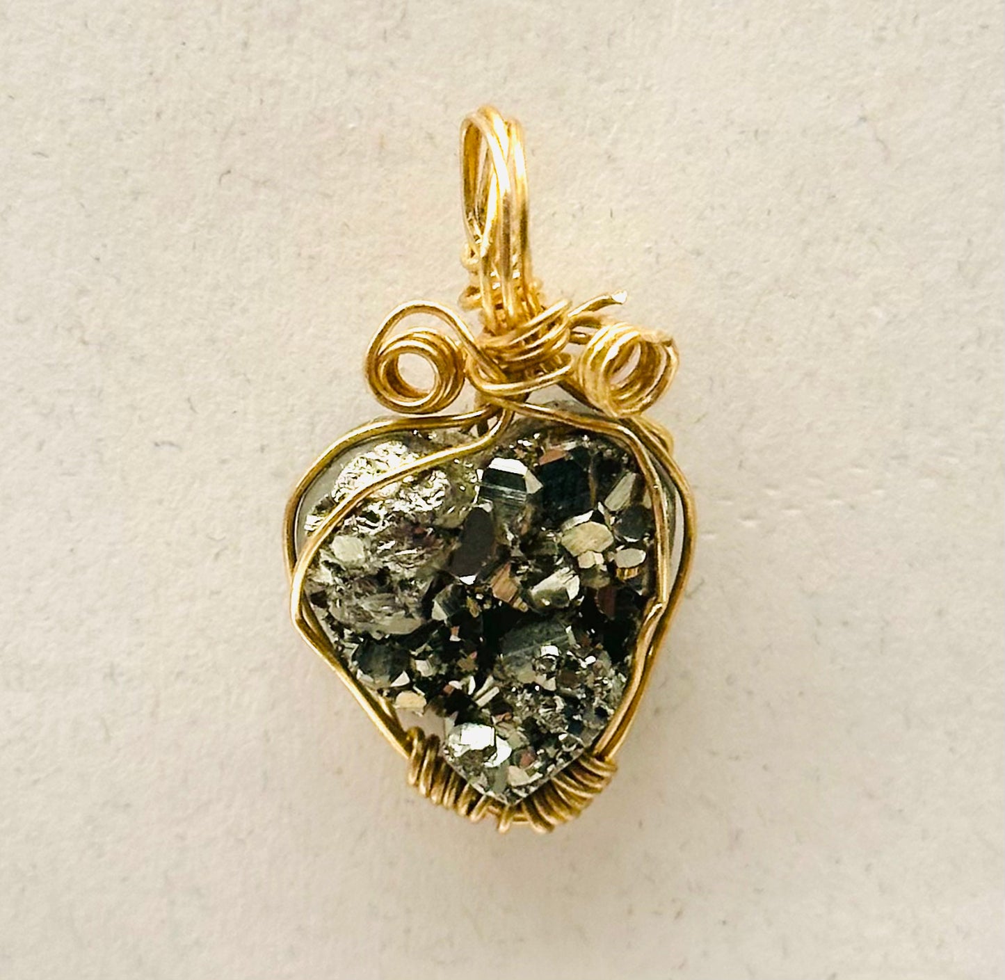 Druzy gold stone wire wrapped heart pendant