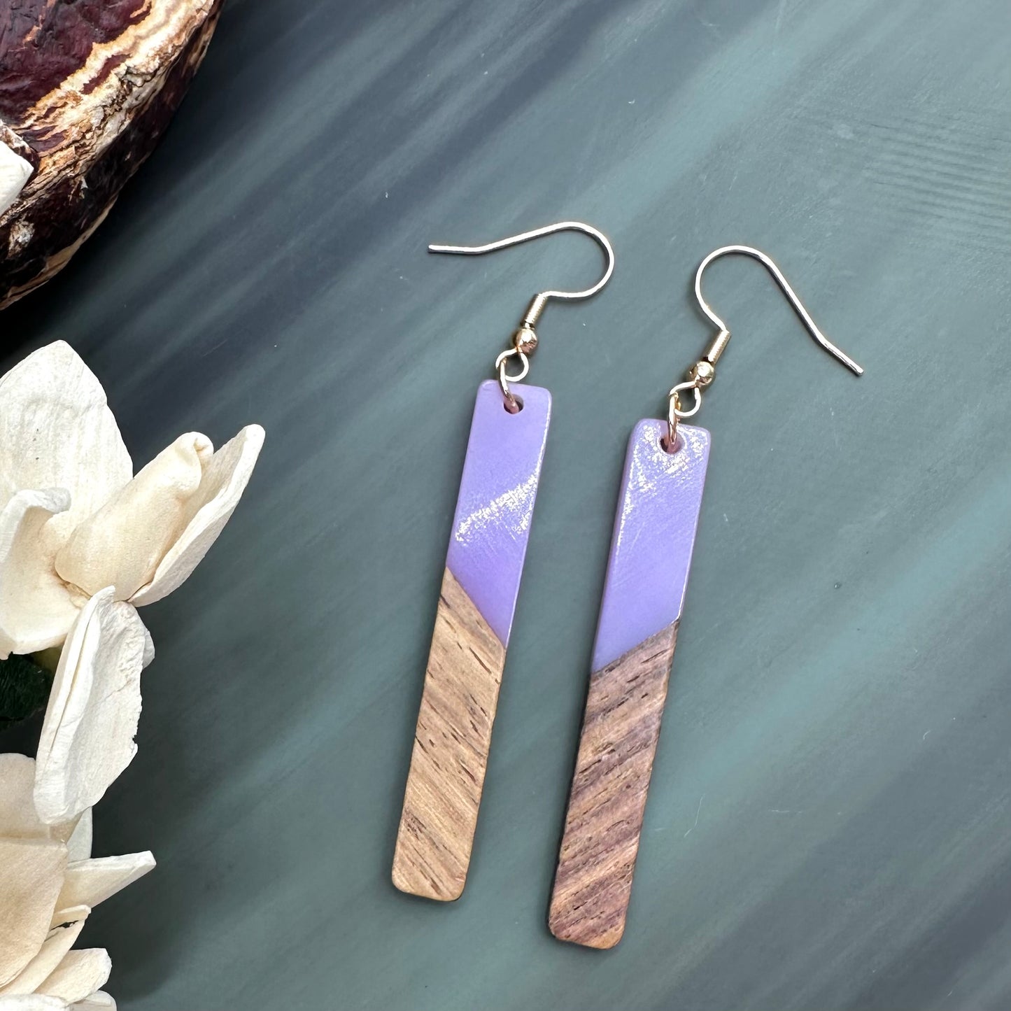 Resin and wood bar earrings