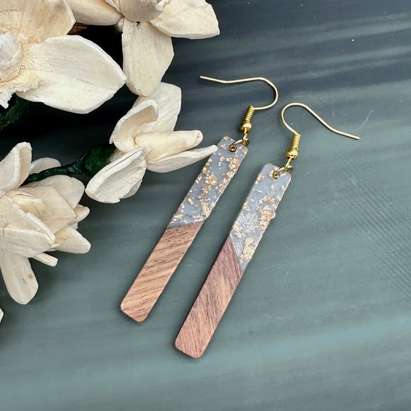 Resin and wood bar earrings