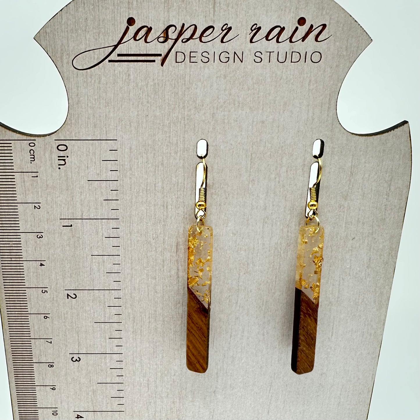 Resin and wood bar earrings