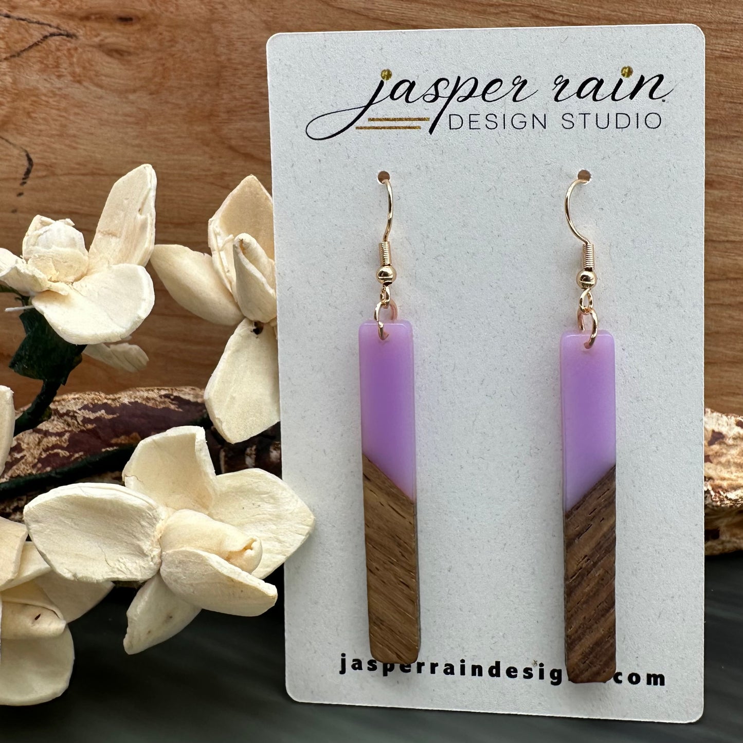 Resin and wood bar earrings