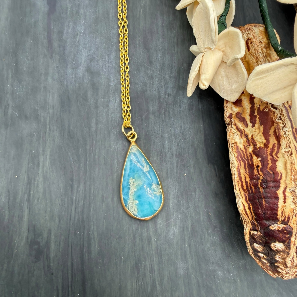 Larimar Pendant Necklace Long