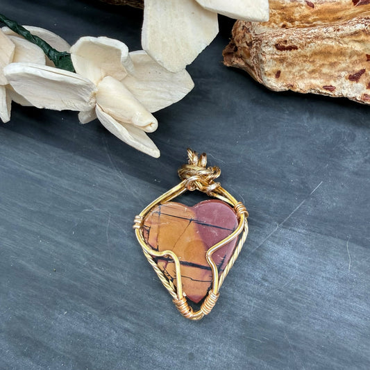 Red Creek Jasper Heart Pendant Necklace – Gold Wire Wrapped