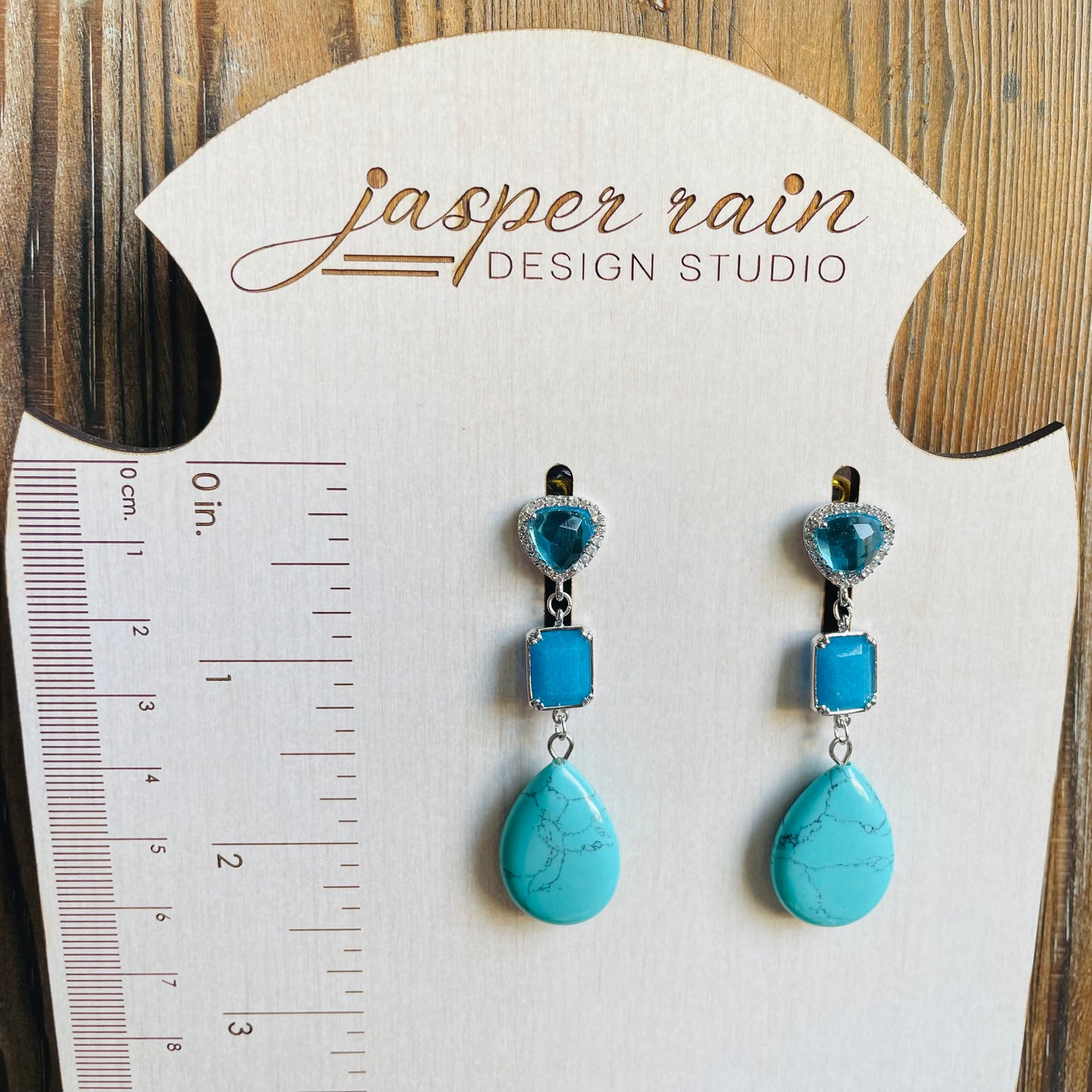 Turquoise Howlite teardrops with chalcedony, topaz and cubic zircon stud earrings