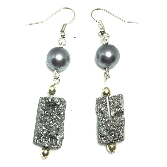 Platinum Druzy earrings, hand made