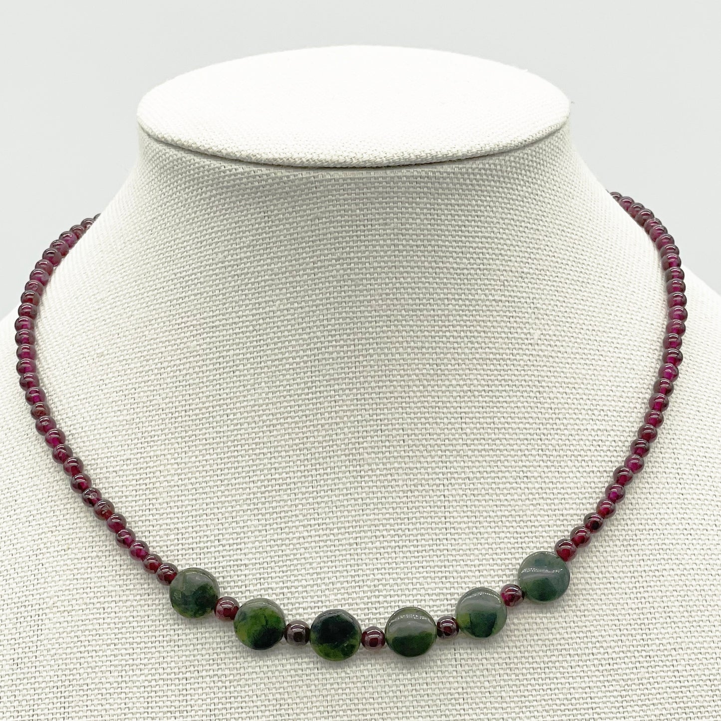 Natural Garnet and Jade coin necklace
