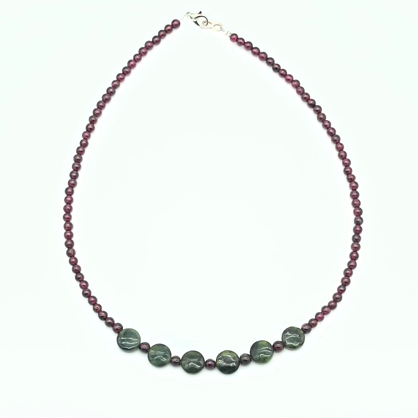 Natural Garnet and Jade coin necklace