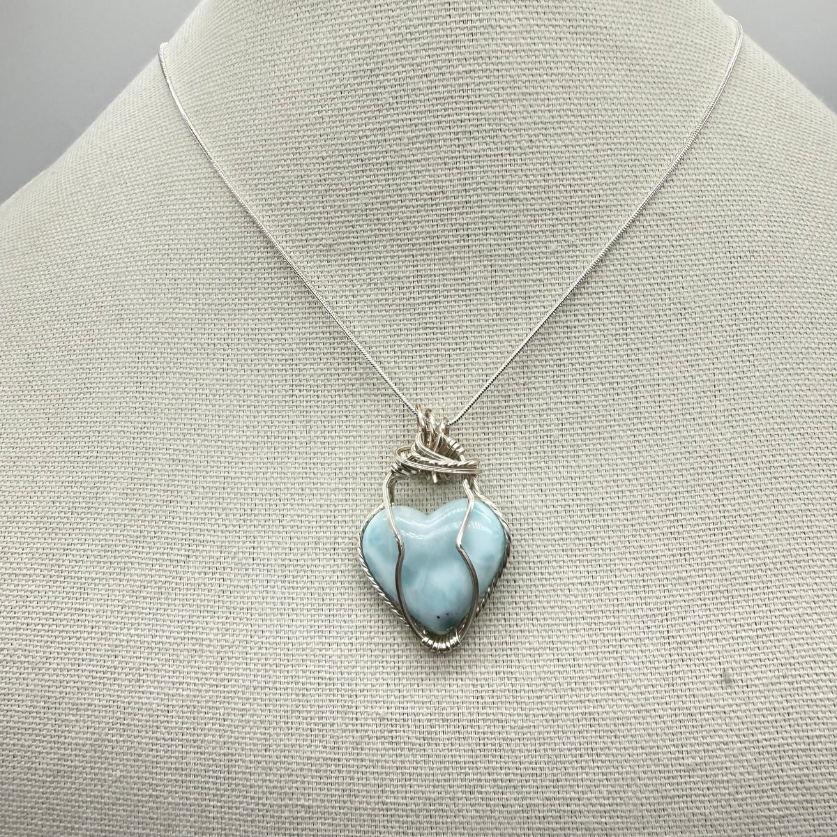 Larimar Heart Wire Wrapped Pendant Necklace