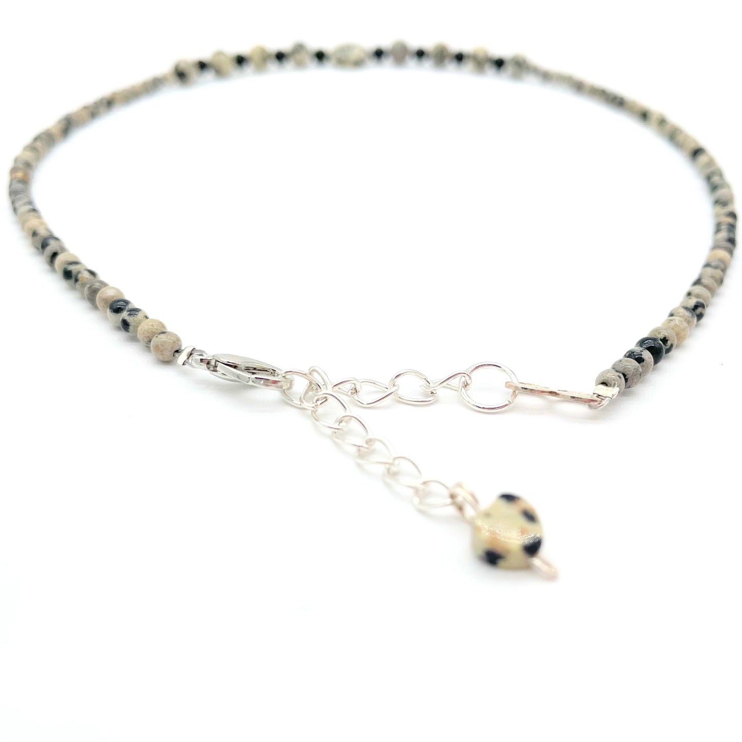 Dalmatian Jasper dainty necklace, handmade and adjustable