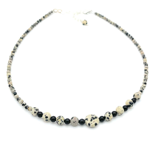 Dalmatian Jasper dainty necklace, handmade and adjustable