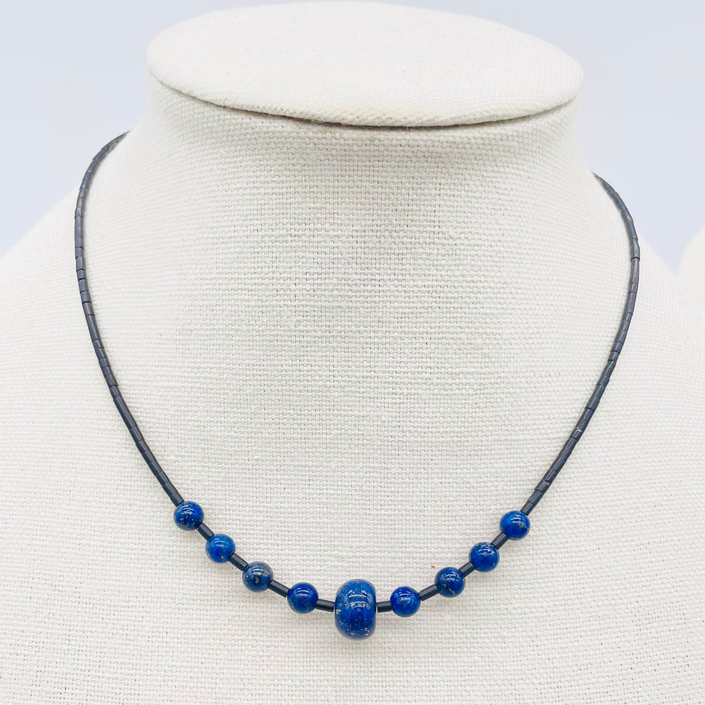 Men's Natural Lapis Lazuli and black Thai Heishi beaded gemstone necklace