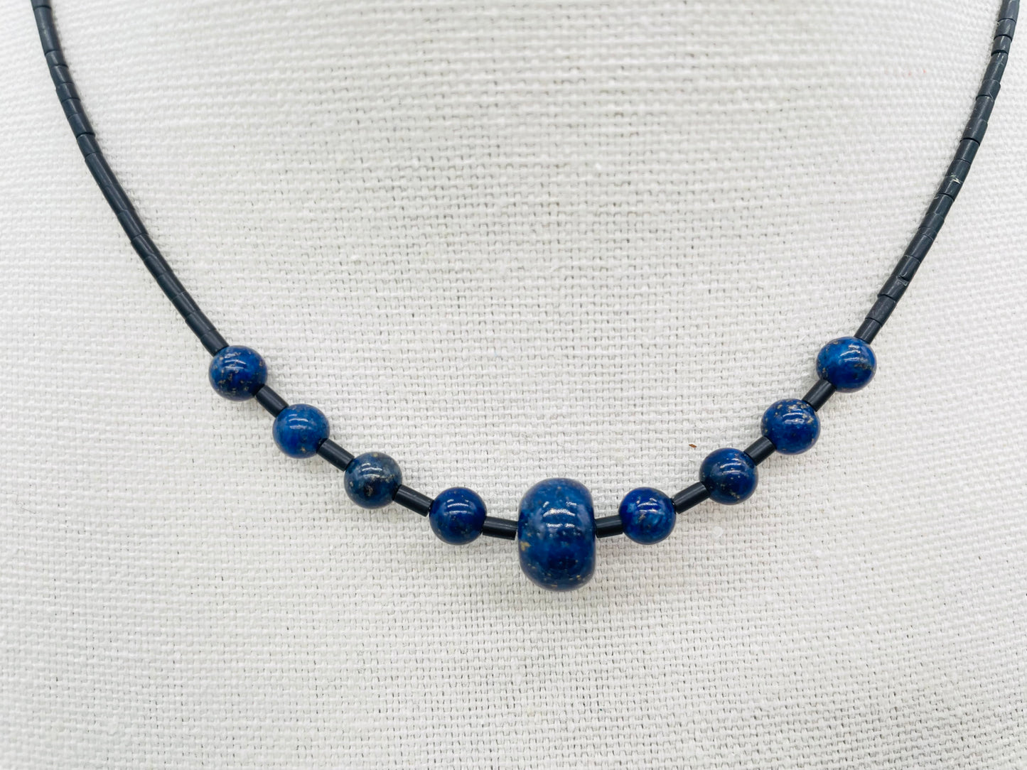 Men's Natural Lapis Lazuli and black Thai Heishi beaded gemstone necklace