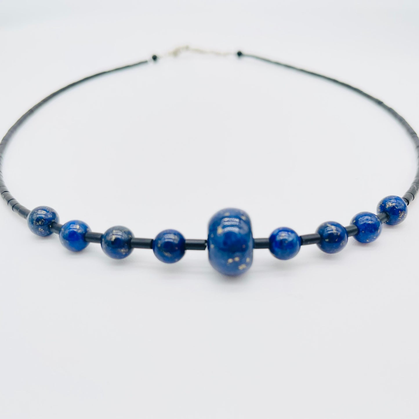 Men's Natural Lapis Lazuli and black Thai Heishi beaded gemstone necklace