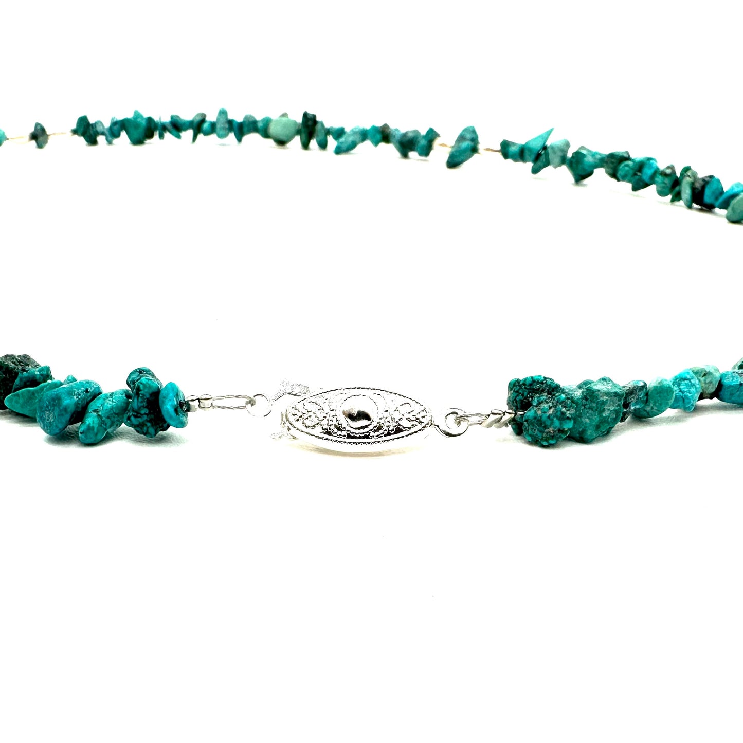 Natural Turquoise Chip and silver necklace