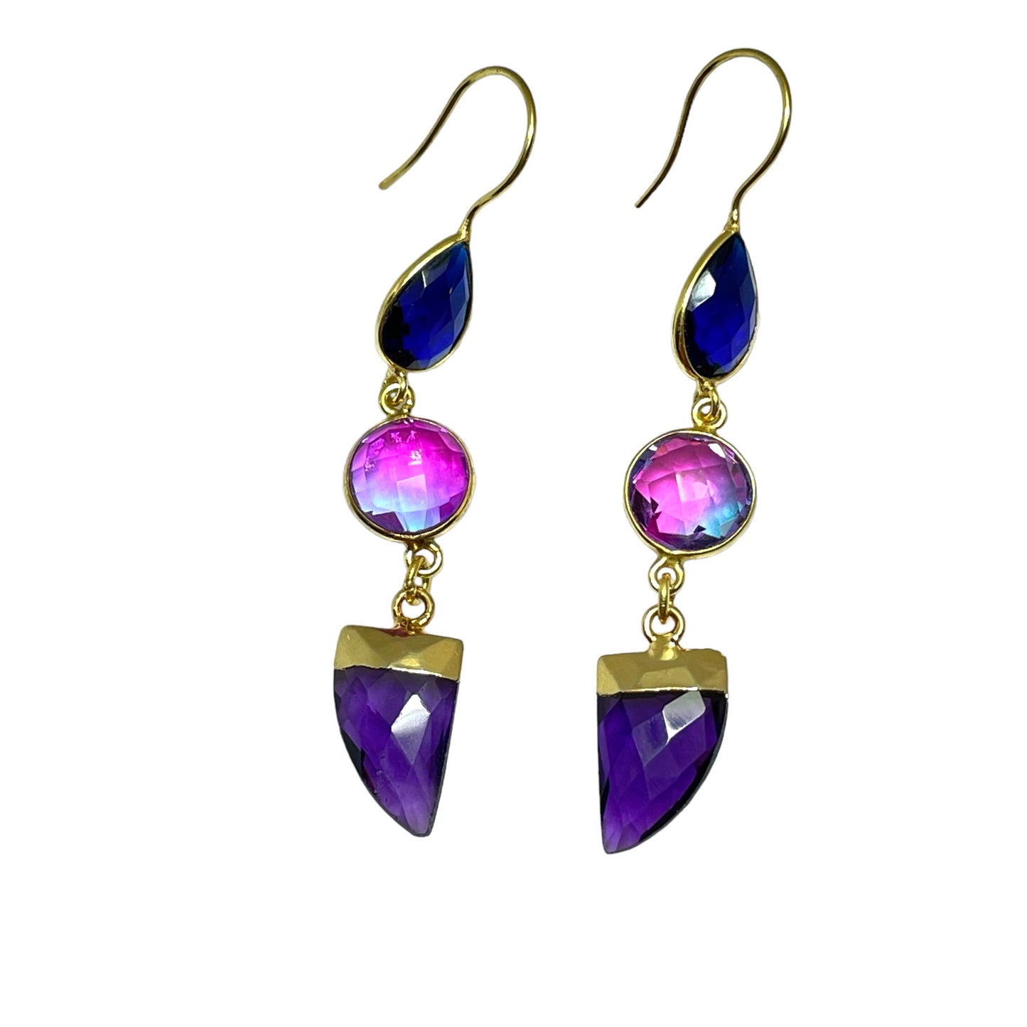 Faceted Amethyst Tiger Nail Charms with Bi-Aura double quartz and hydro sapphires