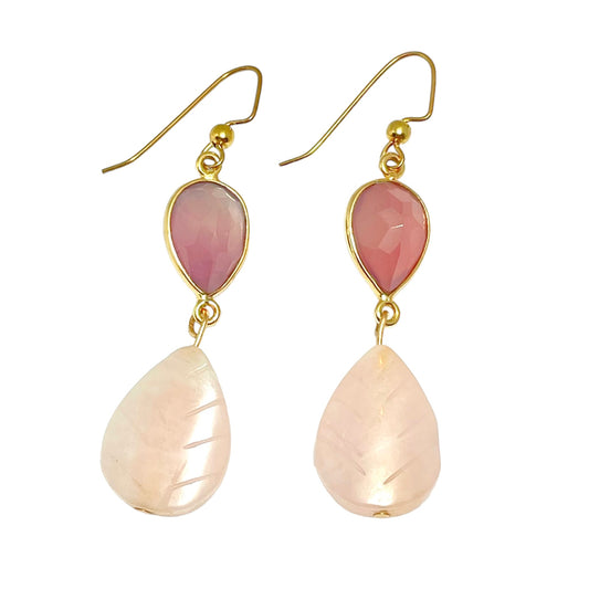 Chalcedony Vermeil and rose quartz earrings