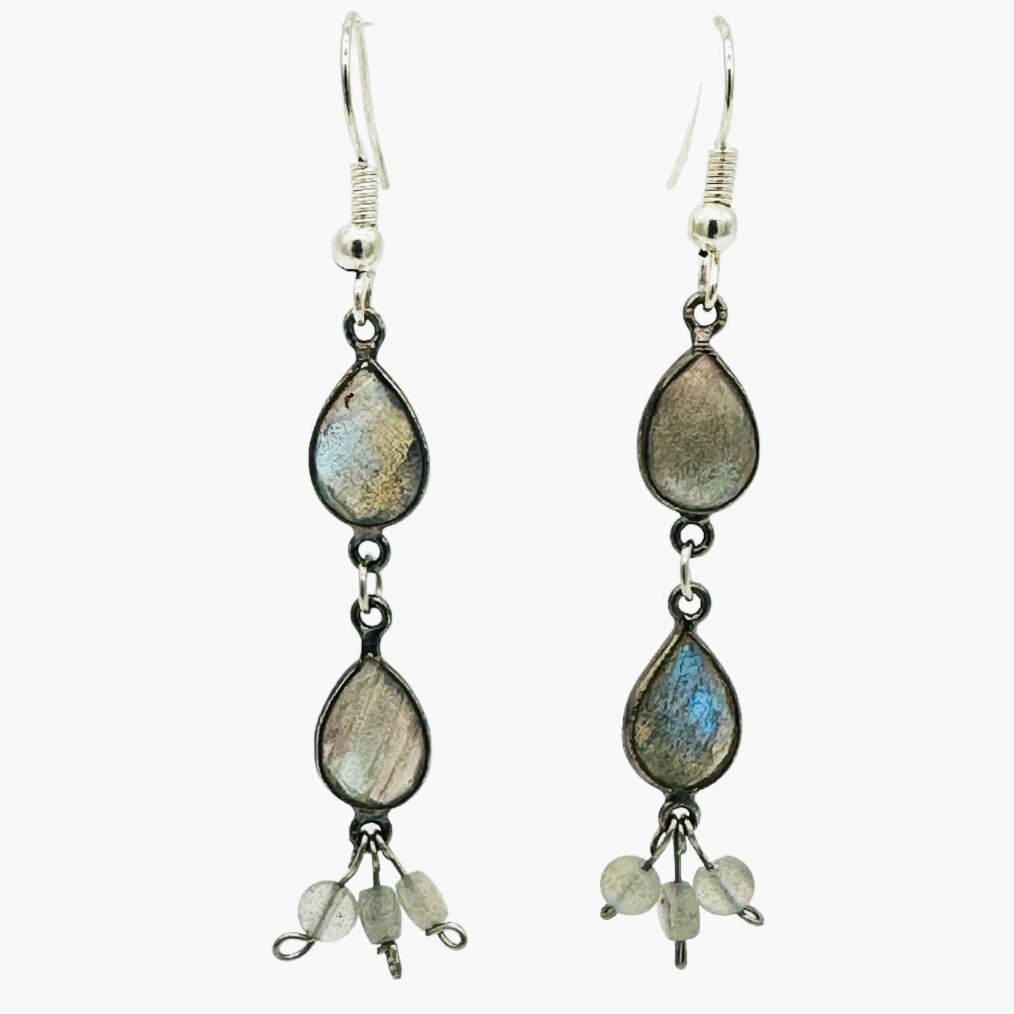 Faceted Labradorite in antiqued silver teardrop earrings