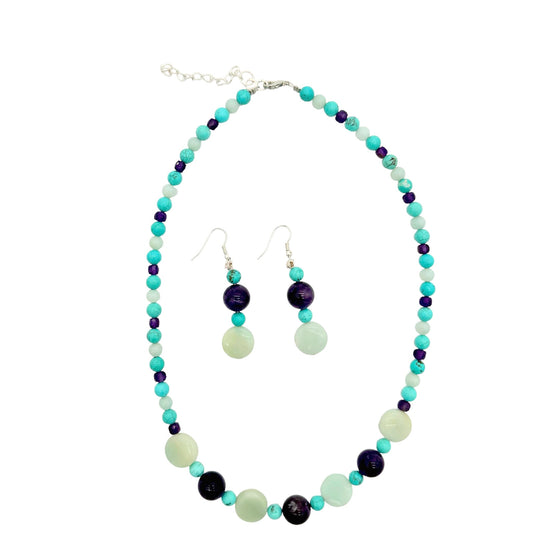 Colorful Amethyst, Amazonite and Howlite necklace and earring set : One-Of-A-Kind