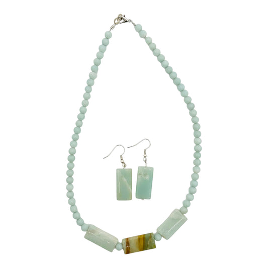 Natural Amazonite Stone Necklace and earring set