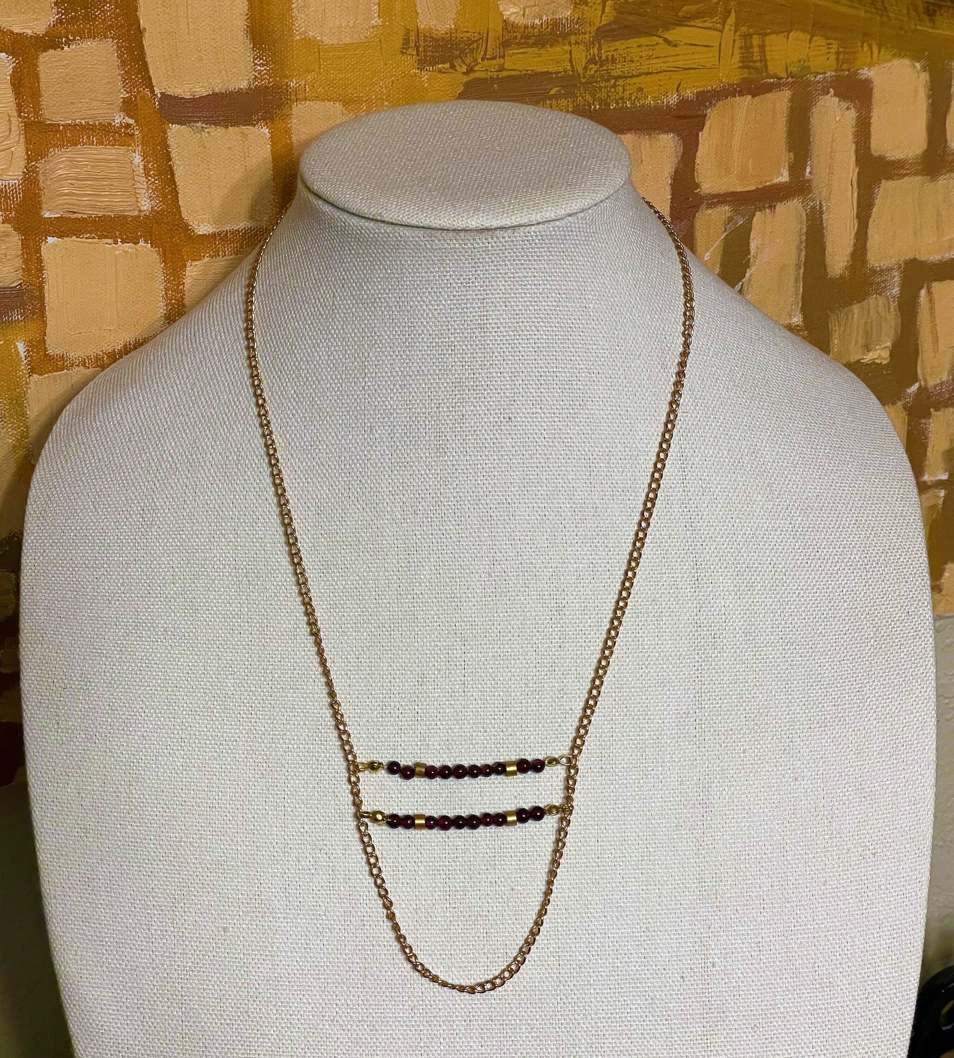 Long Garnet and gold-filled chain necklace, perfect alone or layered: handmade necklace