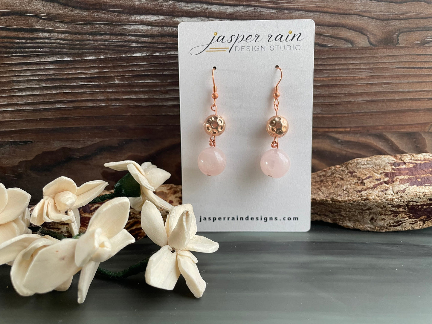 Rose Gold and Rose Quartz dangle earrings